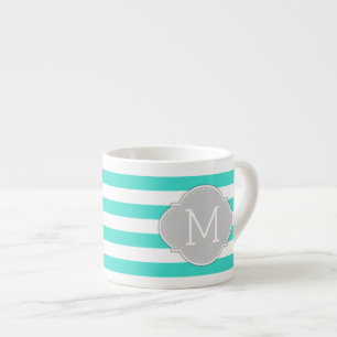 Tasse Expresso Turquoise moderne et rayures blanches avec