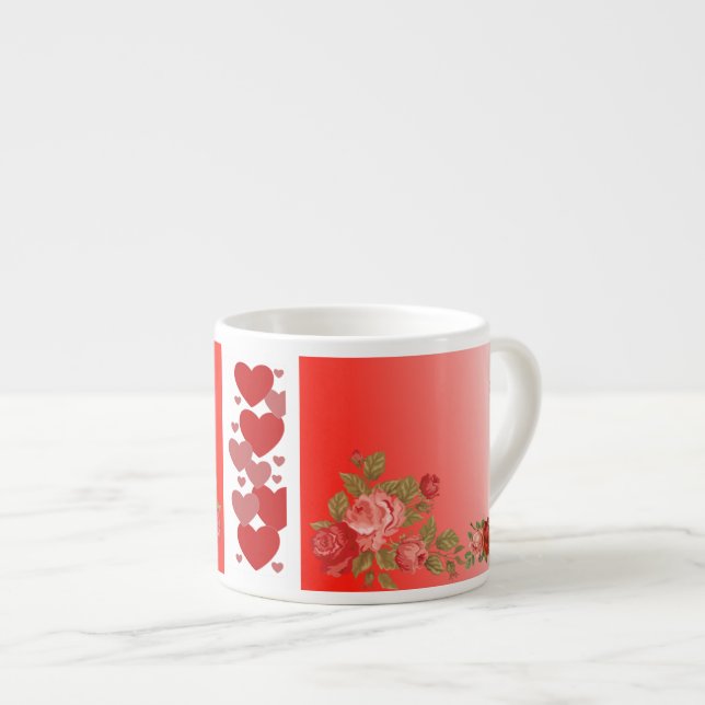 Tasse Expresso Valentines Jour Balayer Coeur Romantique Roses (Devant droit)