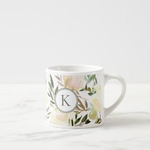 Tasse Expresso Vanille florale romantique Aquarelle blanche