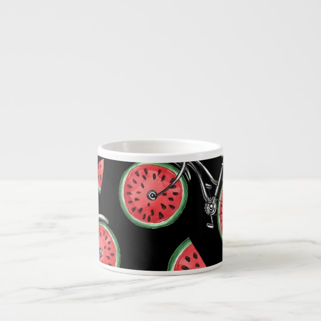 Tasse Expresso Vélos à roue de pastèque, motif d'été. (Devant)