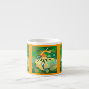 Tasse Expresso Vermilion Poisson D'Or Nager Dans Les Bulles Verte
