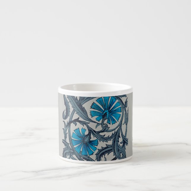 Tasse Expresso vintage bleu antique fleurs artisanat rustique (Devant)
