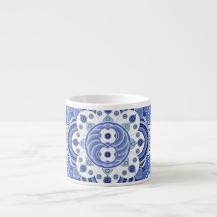 Tasse Expresso Vintage bleu géométrique, ornement indien.