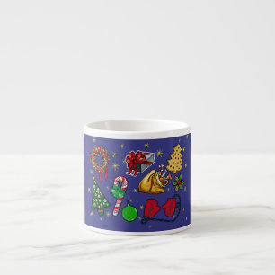Tasse Expresso Vintage de Noël rétro couleur bleu rouge vert