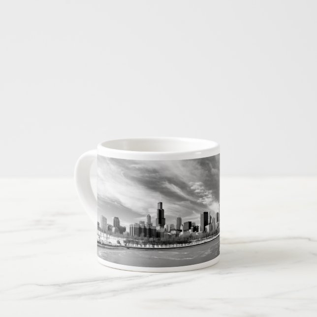 Tasse Expresso Vue panoramique d'horizon de Chicago en hiver (Devant gauche)