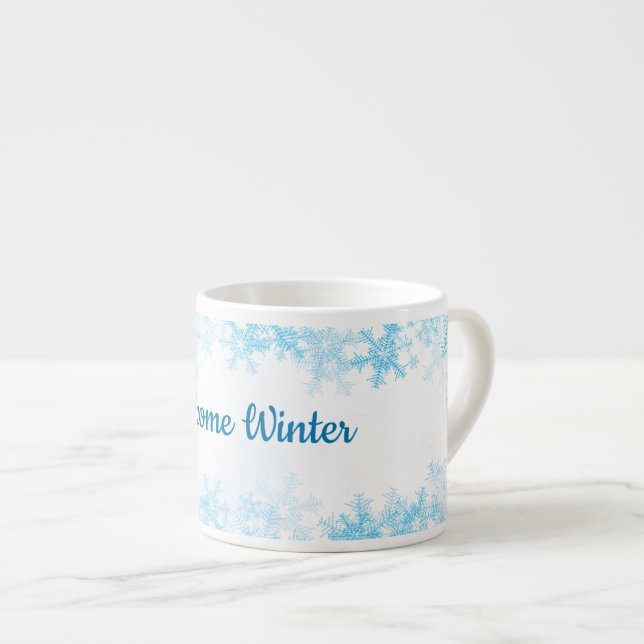 Tasse Expresso Welcome Winter, white blue ice crystals (Devant droit)