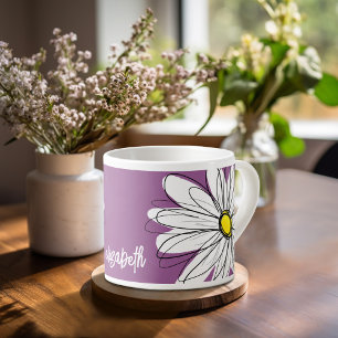 Tasse Expresso Whimsical Daisy - orchidée - nom de script tendanc