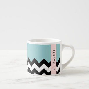 Tasse Expresso Zigzag noir et blanc, Chevron, Bleu, Votre nom