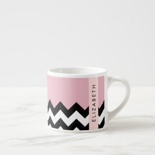 Tasse Expresso Zigzag noir et blanc, Chevron, rose, Votre nom