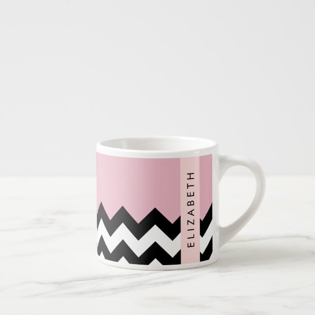 Tasse Expresso Zigzag noir et blanc, Chevron, rose, Votre nom (Droite)