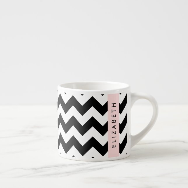 Tasse Expresso Zigzag noir et blanc, Motif Chevron, Votre nom (Droite)