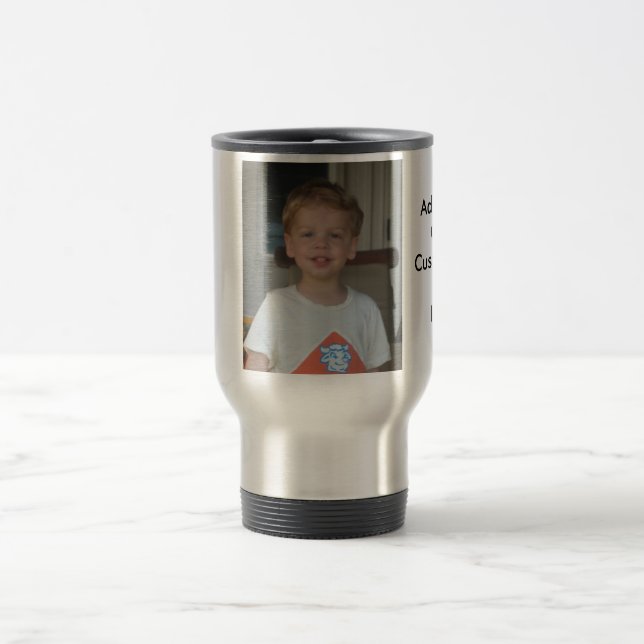 Tasse faite sur commande de voyage avec l'image et (Centre)