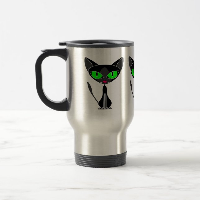 Tasse féline de fantaisie de voyage de chat noir (Gauche)