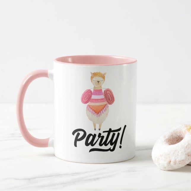 Tasse Fête ! Aquarelle Llama (Avec donut)