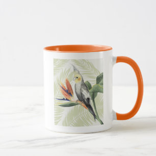 Tasse Feuilles de palmiers à oiseaux noirs
