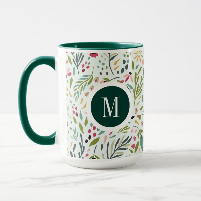 Tasse Feuilles Et Fleurs De Couleur Mignonnes Monogramme (Gauche)