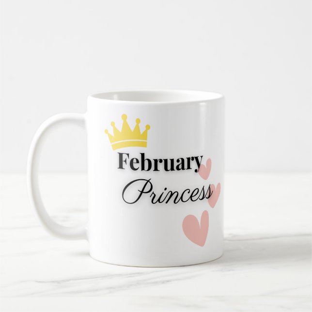 Tasse Février Princesse – Couronne Dorée & Dessin  (Gauche)