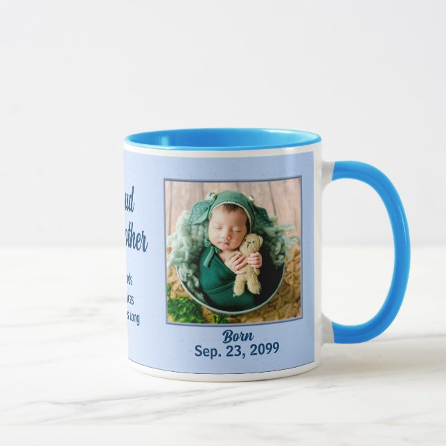 Tasse Fier Godmère Bleu Nouveau bébé avec photo (Droite)