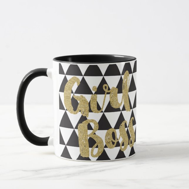 Tasse Fille Boss Gold Noir et Blanc Moderne Personnalisé (Gauche)