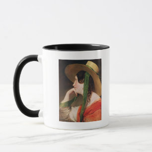 Tasse Fille dans un chapeau de paille jaune,