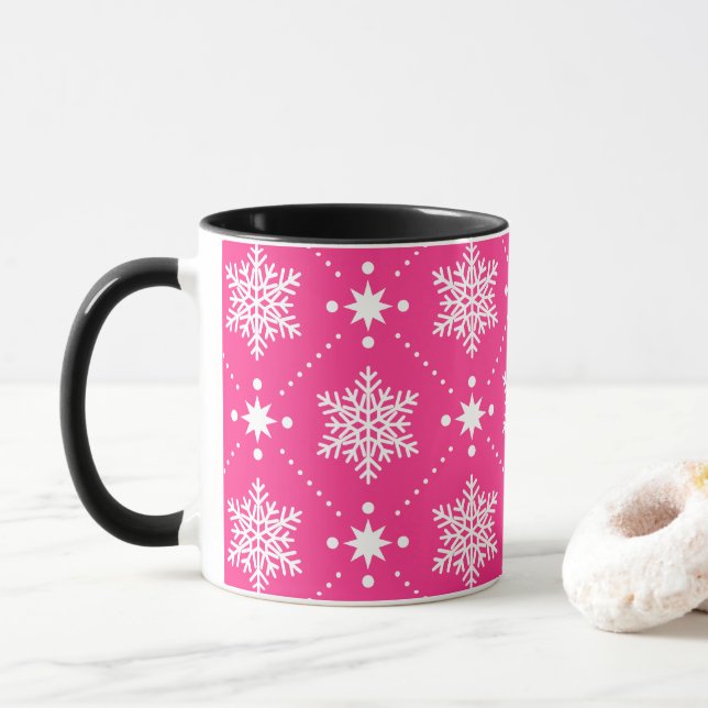 Tasse Fille Motif de Noël rose et blanc Snowflakes (Avec donut)