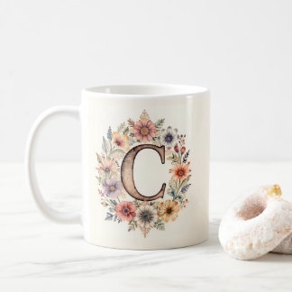Tasse fleur initiale C boho florale 