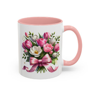 Tasse Fleurie Tulipe Rose Cadeau Mignon