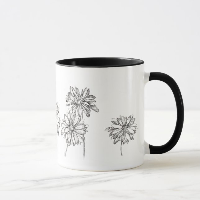 Tasse Fleurs marguerites Stylo et encre dessin noir (Droite)