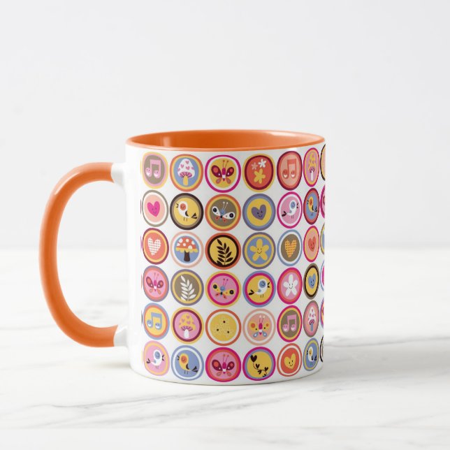 Tasse fleurs mignonnes, oiseaux, motif de coeurs (Gauche)