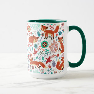 Tasse Fleurs rétro mignonnes Oiseaux et Renards rouges M