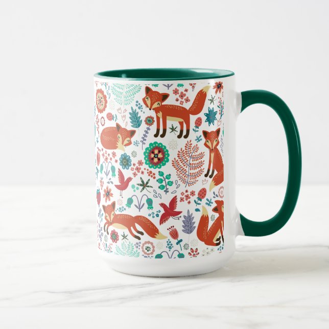 Tasse Fleurs rétro mignonnes Oiseaux et Renards rouges M (Droite)