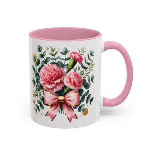 Tasse Fleurs Roses Bouquet d'Oeillets Cadeau