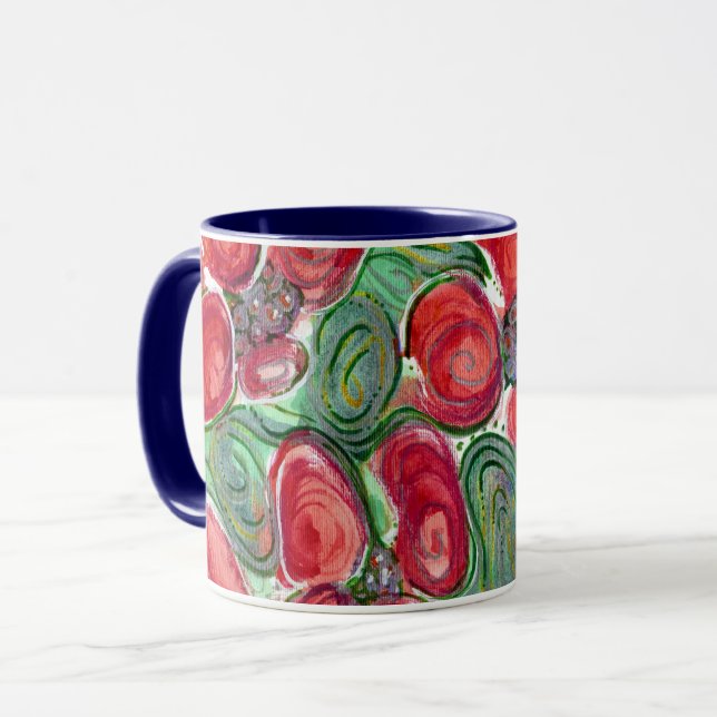 Tasse Fleurs rouges, Imaginaire Feuille vert (Devant gauche)
