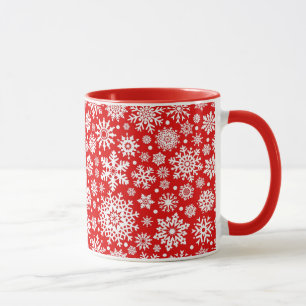 Tasse Flocons de neige blancs sur le rouge