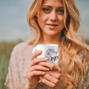 Tasse Floral Heart et bouquets avec texte MAMAN