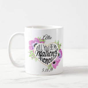 Tasse florale de proposition de dame de honneur de
