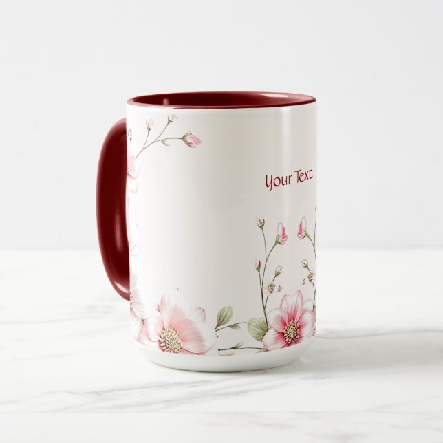 Tasse florale élégante rose et blanche (Devant gauche)