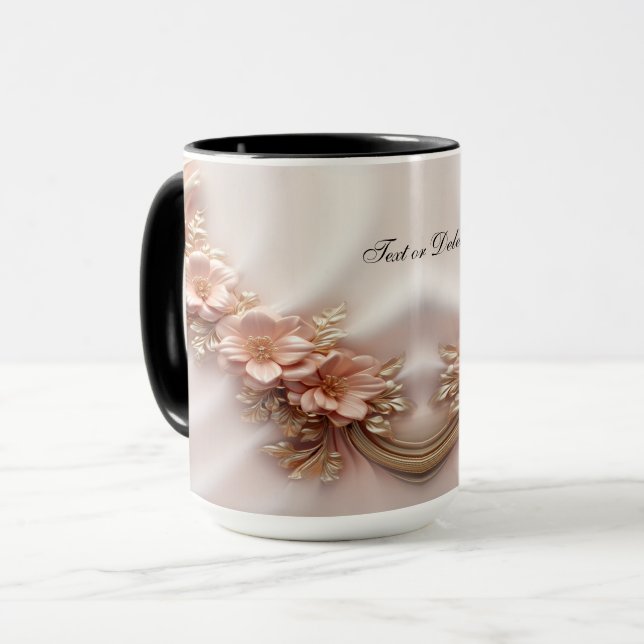 Tasse florale orange pêche élégante (Devant gauche)