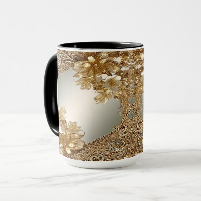 Tasse florale ornée d'or moderne (Devant gauche)