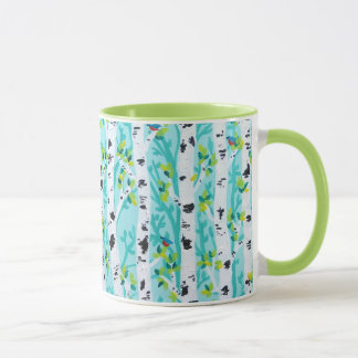 Tasse Forêt d'arbre de bouleau d'oiseaux bleus au