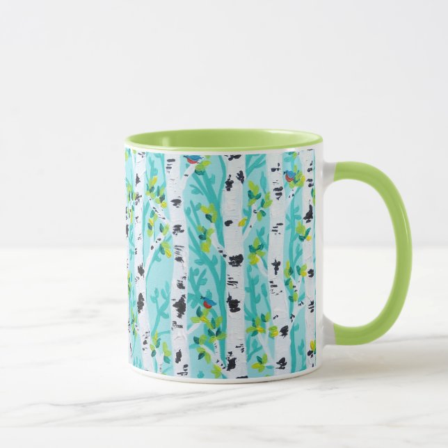 Tasse Forêt d'arbre de bouleau d'oiseaux bleus au (Droite)
