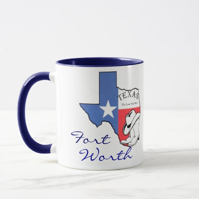 Tasse Ft Worth Texas carte de l'État avec étoile,  (Gauche)