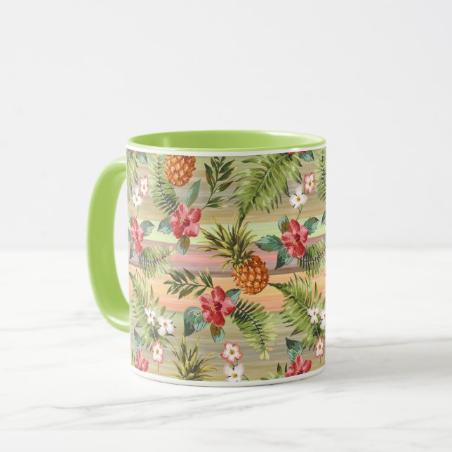 Tasse Fun Tropical Pineappy Fruit Floral Stripe Motif (Devant gauche)