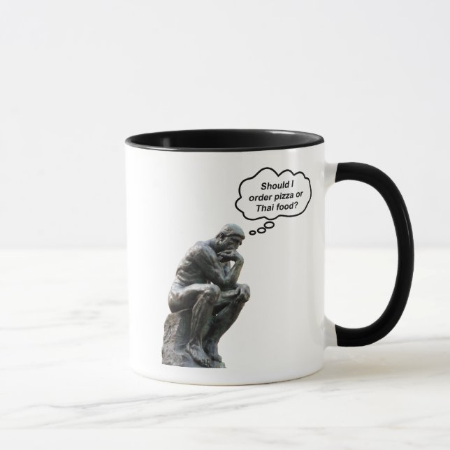Tasse Funny Rodin Thinker Statue - Pizza ou cuisine thaï (Droite)