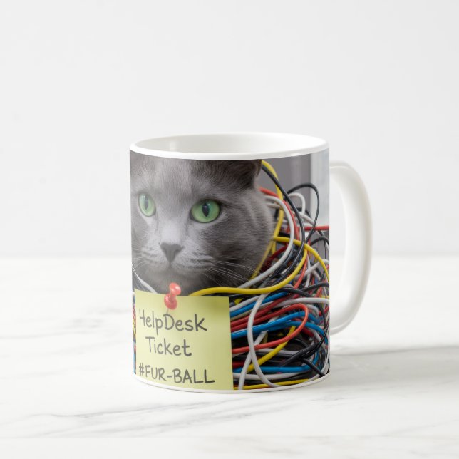Tasse Fur-Ball, IT / Help Desk, Chat drôle au bure (Devant droit)