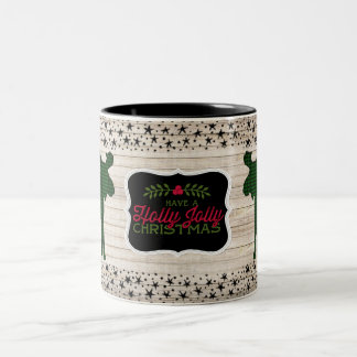 Tasse gaie de Noël d'orignaux de plaid de houx