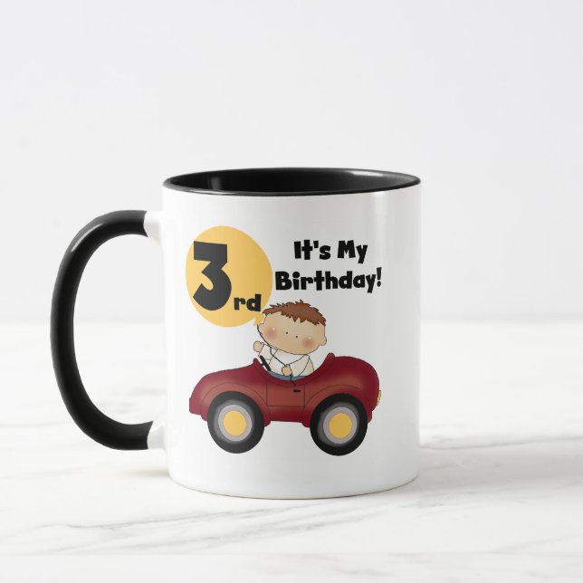 Tasse Garçon en voiture rouge 3e anniversaire T-shirts e (Gauche)