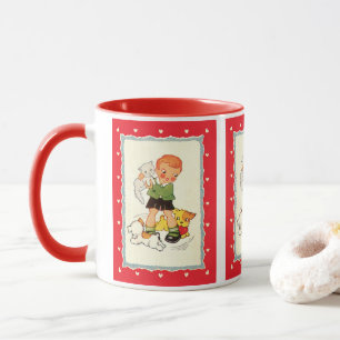 Tasse Garçon vintage sauvant un chaton de chiots de cour