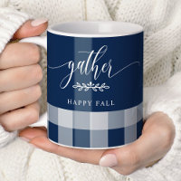 Tasse Gather Happy automne marine et carreaux de b