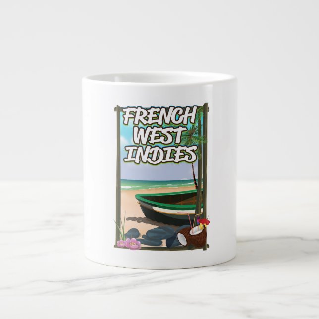 Tasse Géante Affiche de voyage sur la plage des Antilles frança (Devant)